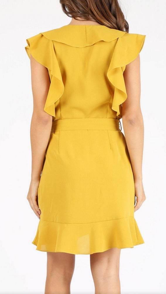 Mustard Ruffled Chiffon Dress - Picture 3 of 4